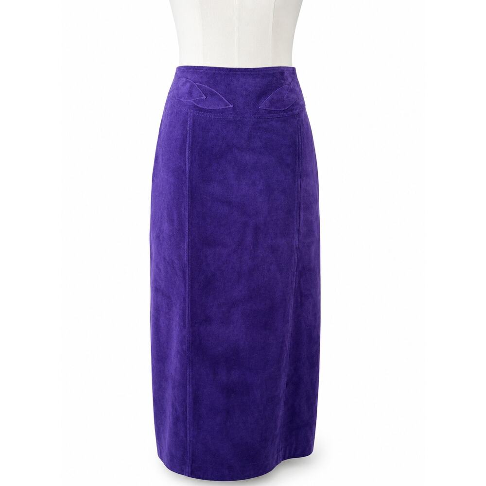 90s VTG Nancy Bolen Purple Suede Midi Pencil Skirt M Lined Leather
